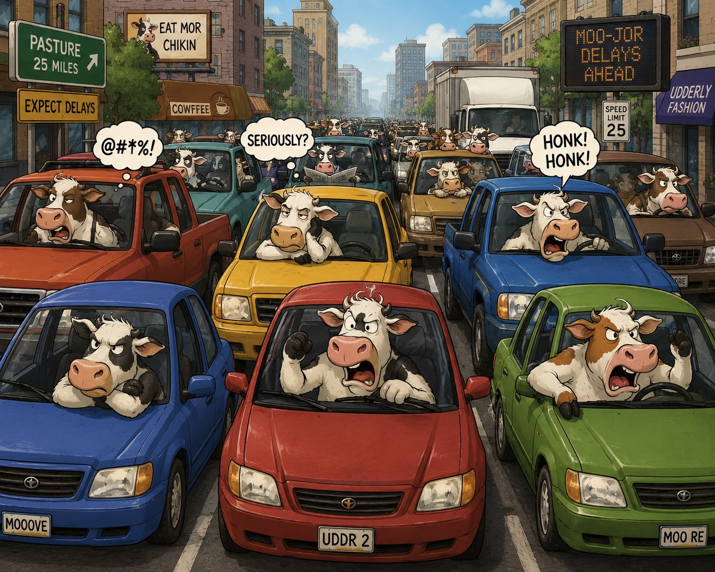 Cow cartoon about traffic