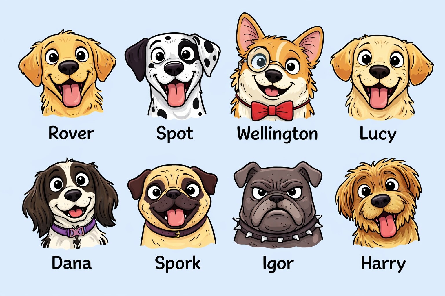 Dog cartoon about what dogs would look like if they matched their names