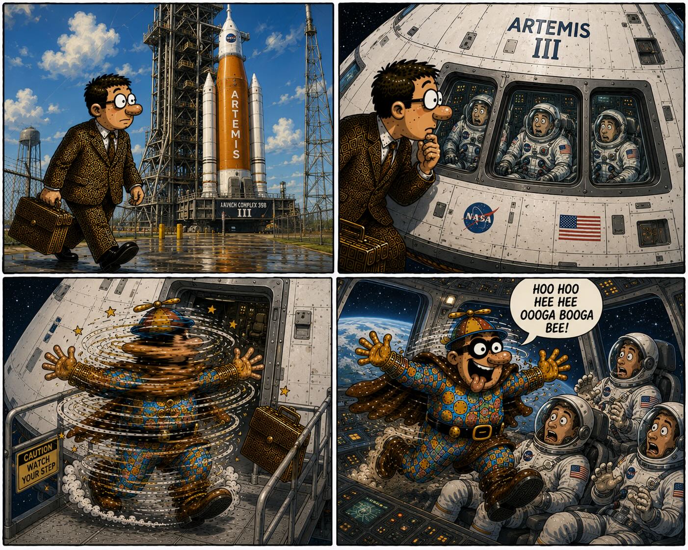 Silly hero orbits Earth