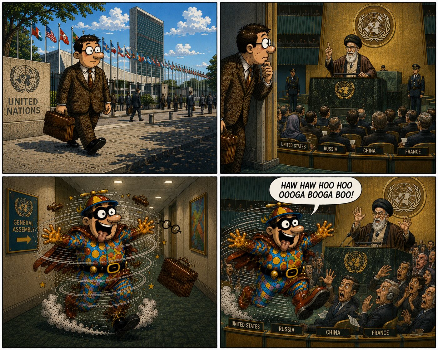 Silly hero on the world stage